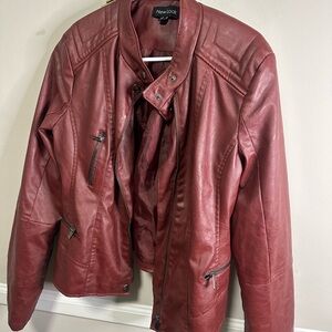 New Look Women's Burgundy Leather Jacket